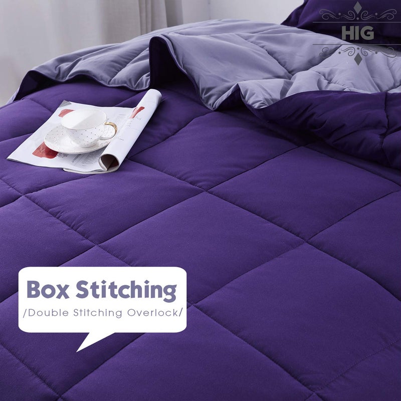 Hi -G HIG 3pc Down Alternative Comforter Set - All Season Reversible Comforter with Two Shams - Quilted Duvet Insert with Corner Tabs - Box Stitched - Super Soft, Fluffy (Full/Queen, Purple) - Image 3